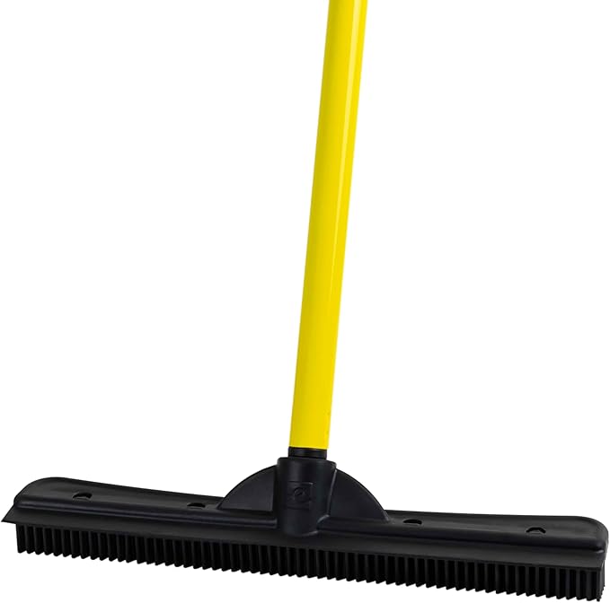 FURemover Original Pet Hair Rubber Broom with Squeegee, with 58" Telescopic Handle for Carpet, Tile and Hardwood