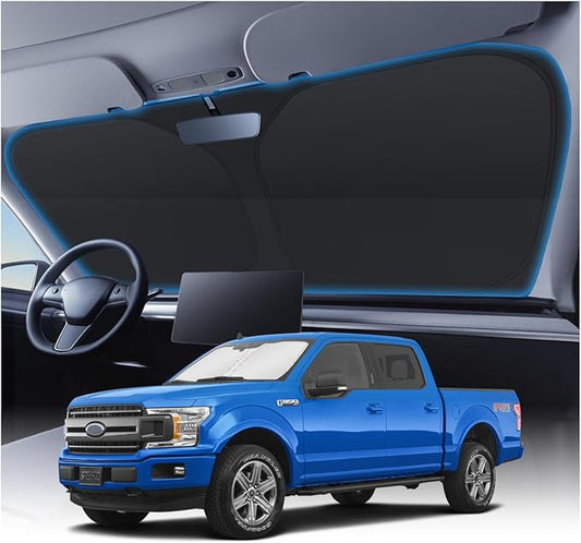 KUST Windshield Sun Shade for 2015-2026 Ford F150 Accessories (Lariat, Raptor, King Ranch) Pickup Truck Custom Fit Window Shade 4 Layers Foldable Sun Visor Protector Blocks UV Rays Keep Car Cooler