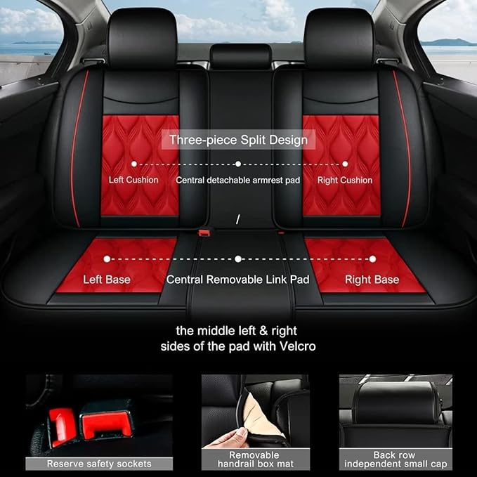 AOMSAZTO Car Seat Covers Full Set Fit for Toyota Prius 2001-2015 Waterproof Faux Leather Car Seat Cushions Automotive 5 Seat Covers Set（Black&Red）