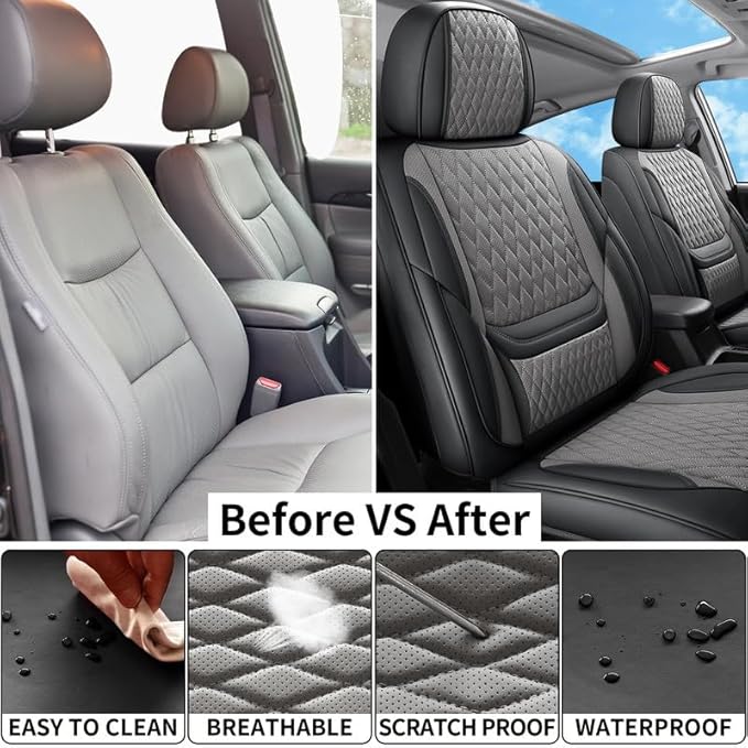 Car Seat Covers Full Set Custom Fit for Ford Ranger 2000-2026 - Premium Faux Leather with Lumbar Support | Breathable, Waterproof, Anti-Slip, Durable (Black&Gray,Full Set)