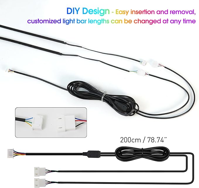 Dreamcolor Interior Acrylic Car Light Strip, 2 in 1 Car LED Strip Light with APP Control 43.3 Inches Fiber Optic Ambient Lighting Kits, Multi-Modes Sound Sync Neon Lights