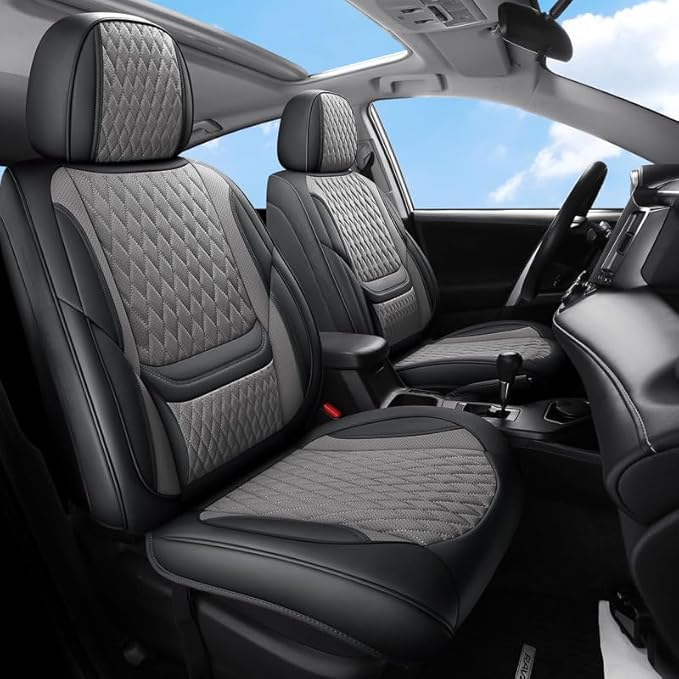 Car Seat Covers Full Set Custom Fit for Ford Ranger 2000-2026 - Premium Faux Leather with Lumbar Support | Breathable, Waterproof, Anti-Slip, Durable (Black&Gray,Full Set)