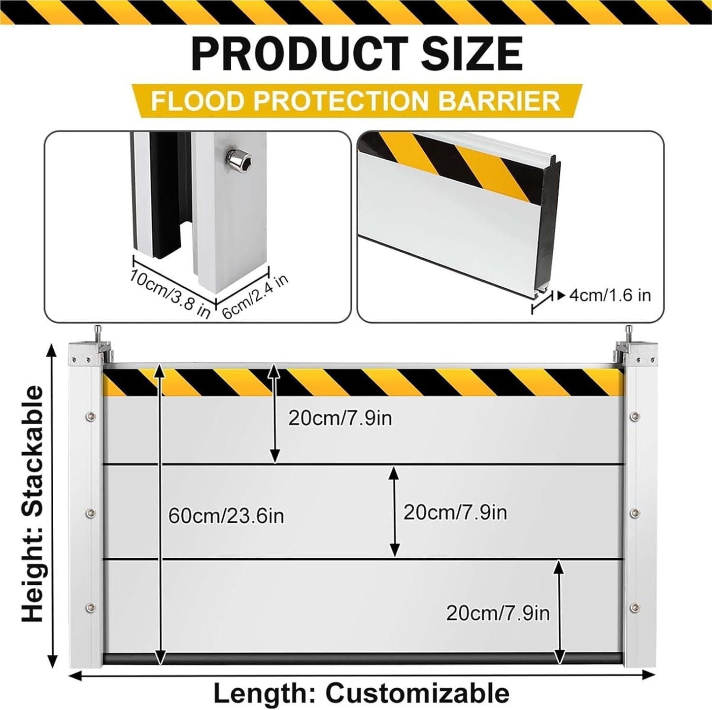 Reusable Heavy Duty Aluminum Flood Barriers for Home Exterior, Flood Protection Barriers Water Barrier Door Quick Detachable Garage Doors Detachable Mobile Rain Water Baffle ( H 15.7 inch L 15FT)