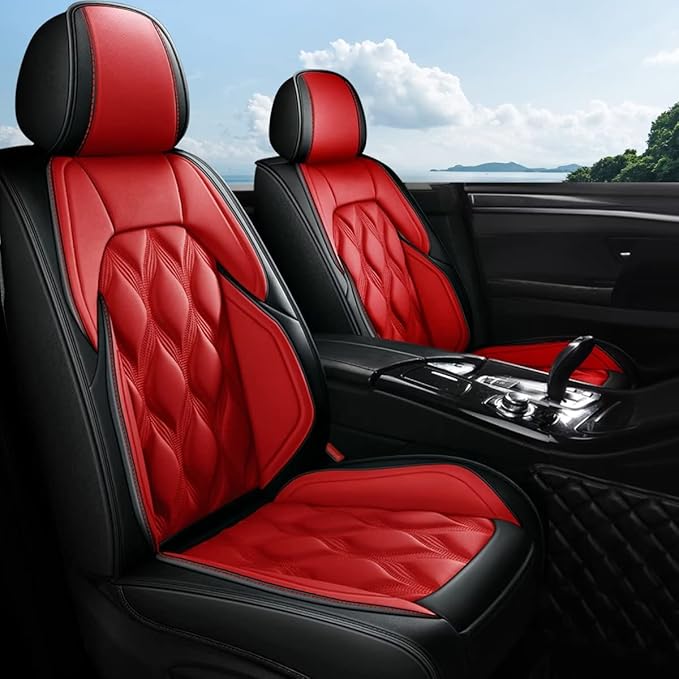 AOMSAZTO Car Seat Covers Fit for Ford Bronco Sport Big Bend 2021-2025 2026 (Not Fit Bronco) Front Set Leather Automotive Cushion Cover Seat Protector Airbag Compatible Waterproof (2Seats,Black&Red)