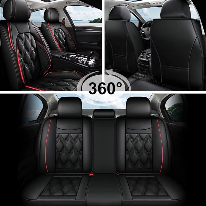 AOMSAZTO Car Seat Cover Full Set 5 Seats Fit for Ford Escape 2001-2026 Leather Car Seat Cushion Protector Compatible Airbag Waterproof Automotive Seat Covers Black