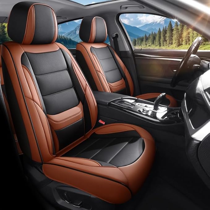 Car Seat Covers Full Set Custom Fit for Mercury Sable 1995-2009-Luxury Leather with Lumbar Support, Breathable, Waterproof, Anti-Slip, Durable, Easy to Install (BlackBrown,Full Set)