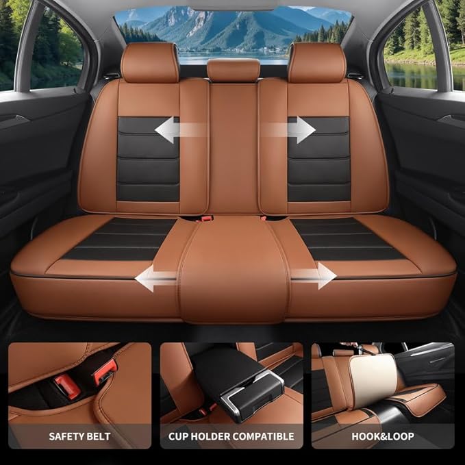 Car Seat Covers Custom Fit for Chevrolet/Chevy Cobalt 2004-2010 , Premium Faux Leather Waterproof Car Seat Protectors with Lumbar Support, Breathable Anti-Slip Easy to install(Black&Brown,Full set)