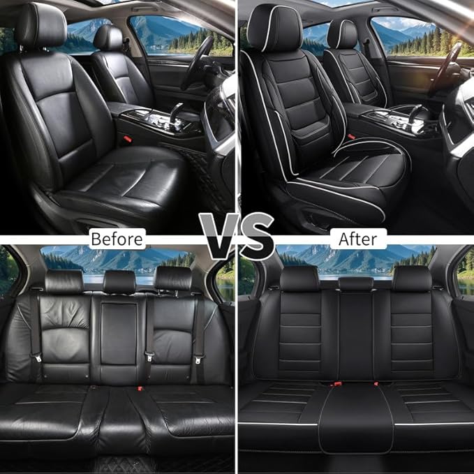 Car Seat Covers Custom Fit for Chevrolet/Chevy Bolt 2016-2026 , Premium Faux Leather Waterproof Car Seat Protectors with Lumbar Support, Breathable Anti-Slip Easy to install(Black&White,Full set)
