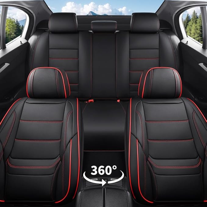 Car Seat Covers Custom Fit for Chevrolet/Chevy Captiva 2006-2018 , Premium Faux Leather Waterproof Car Seat Protectors with Lumbar Support, Breathable Anti-Slip Easy to install(Black&Red,Full set)