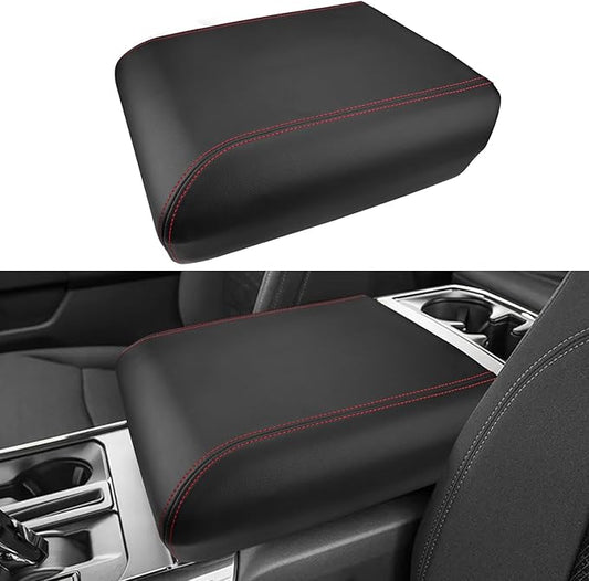 INTGET Center Console Cover for 2025 2026 Ford F150 Accessories Interior 2021 2022 2023 2024 Car Middle Arm Rest Armrest Lid Seat Cover Protector Elbow Cushion Pad (red Stitches, 2021-2026)
