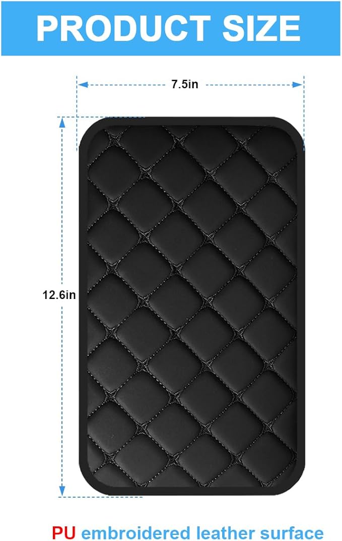 Car Center Console Cushion Pad, PU Leather Vehicle Armrest Cover Protector, Anti-Scratch Automotive Interior Arm Rest Seat Box Mat Accessories, Universal for SUV Sedan Truck (Black)