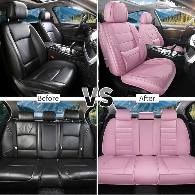 Car Seat Covers Custom Fit for Chevrolet/Chevy Colorado 2015-2026, Premium Faux Leather Waterproof Car Seat Protectors with Lumbar Support, Breathable Anti-Slip Easy to Install(Pink,Full Set)