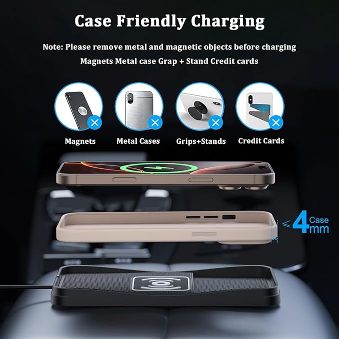 Car Wireless Charger Pad for Acura TLX 2015-2025, Type-C/USB 20W Fast Wireless Car Charger Pad Non-Slip Cordless Charging Mat,A-30cm Cable Type-C Plug