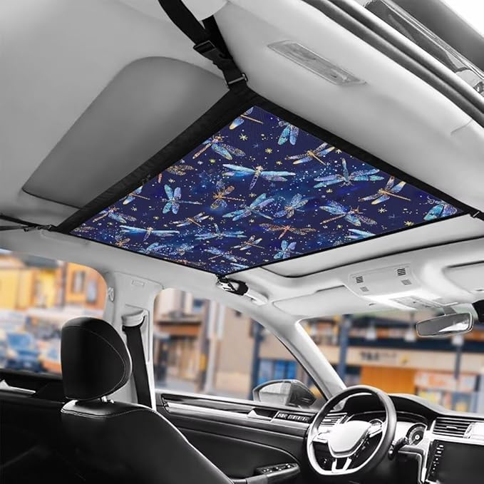 Car Roof Storage Bag Blue Dragonfly Print Car Seat Back Hanging Bag Multi-Purpose Car Bag Storage Box Organizer Pouch Pocket Inner Car Accessories Compatible with Most Vehicles