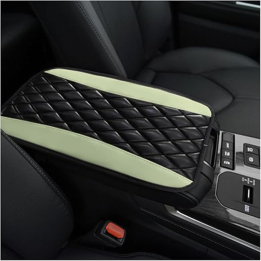 Car Center Console Cushion Pad, 12.6 × 7.48 Inches Waterproof Car Armrest Seat Box Cover, PU Leather Armrest Cover Protector for Most Vehicle, Universal Car Interior Accessories (Green)