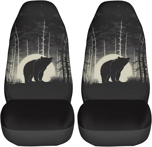 Delerain Car Seat Covers Set 2Pcs, Vintage Bear Animal Universal Front Car Seats Vehicle Enterior Protector Suitable Fits Most Car Auto SUV Sedan Truck