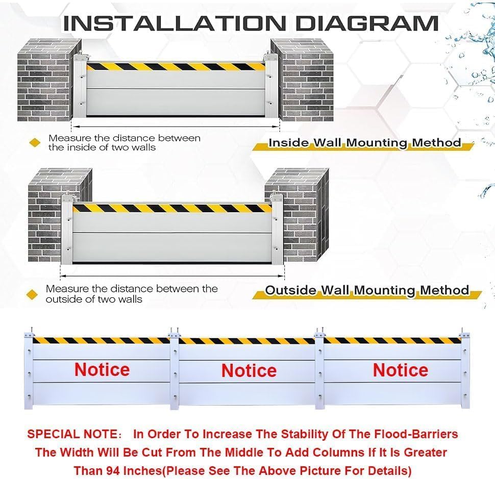 Reusable Heavy Duty Aluminum Flood Barriers for Home Exterior, Flood Protection Barriers Water Barrier Door Quick Detachable Garage Doors Detachable Mobile Rain Water Baffle ( H 15.7 inch L 23FT)