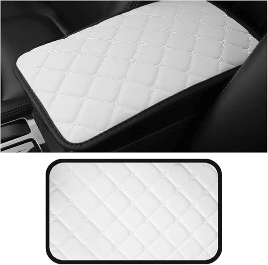 HZEL Car Center Console Cushion Pad, PU Leather Vehicle Armrest Protection Cover, Waterproof Automotive Interior Arm Rest Seat Box Mat Accessories, Universal for SUV, Sedan, Truck (White)