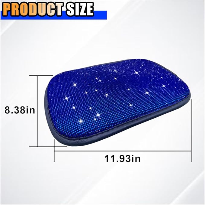 11.9''×8.4'' Bling Car Center Console Cover, Crystal Diamond Elbow Pillow Car Armrest Seat Box Cover, Soft Arm Rest Protective Cushion Pad for Women Girls, Auto Interior Decor for Car SUV (Blue)