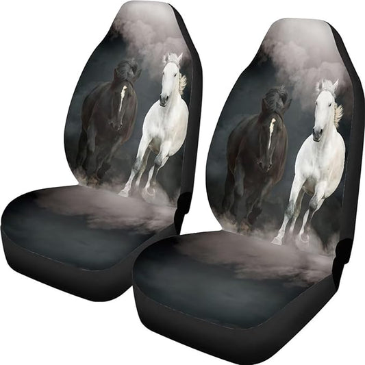 Car Seat Covers 2 Pcs Soft Comfortable Auto Front High Back Seat Protector Covers Automobile Interior Decor Accessories, Universal(Black White Horse 59)