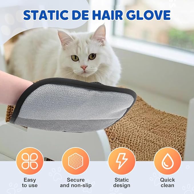 3 Pack Pet Hair Removal Glove, 2025 Upgrade Pet Hair Remover Electrostatic Gloves, Pet Hair Removal Tool Pet Hair Remover Mitt, Reusable Cat Grooming Gloves for Dogs, Cats, Furniture & Clothes