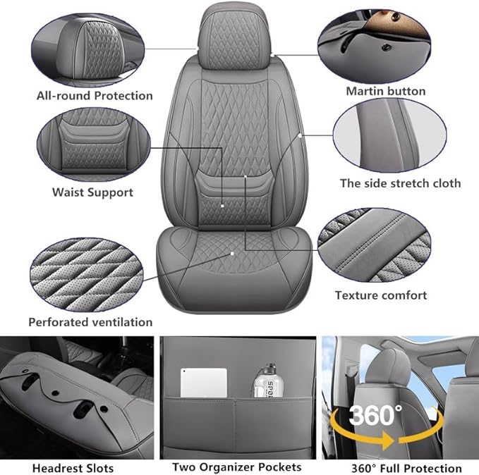Car Seat Covers Full Set Custom Fit for Chevrolet/Chevy Trailblazer 2021-2026 - Premium Faux Leather with Lumbar Support | Breathable, Waterproof, Anti-Slip, Durable (Gray,Full Set)