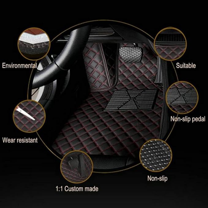 Customize Making Car Floor Mats for 99.99% Sedan SUV Pickup Truck Full Coverage Men Women Cute Leather Protection Pads Non-Slip Floor Liners (Black+Orange Side)