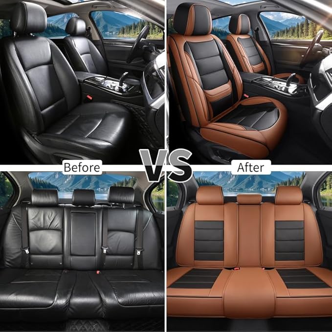 Car Seat Covers Custom Fit for Chevrolet/Chevy Captiva 2006-2018 , Premium Faux Leather Waterproof Car Seat Protectors with Lumbar Support, Breathable Anti-Slip Easy to install(Black&Brown,Full set)