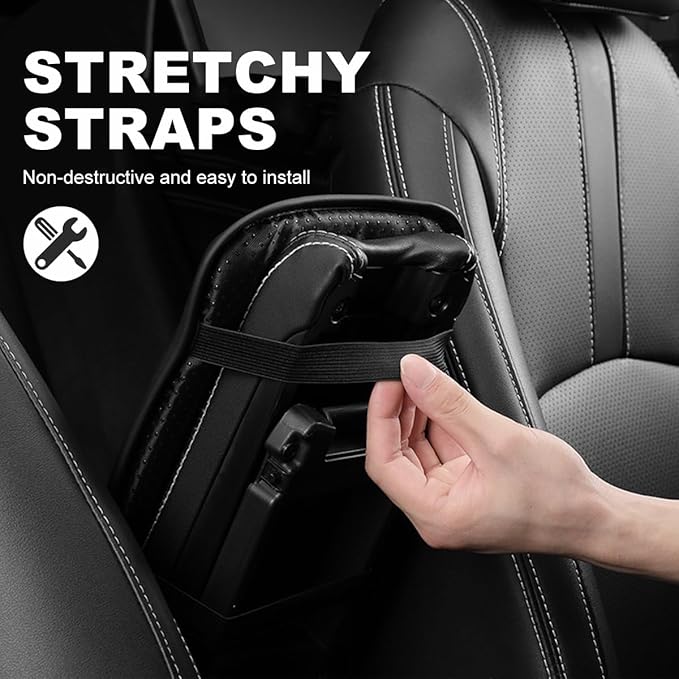 Car Center Console Cushion Pad, 12.6 × 7.48 Inches Waterproof Car Armrest Seat Box Cover, PU Leather Armrest Cover Protector for Most Vehicle, Universal Car Interior Accessories (Black)