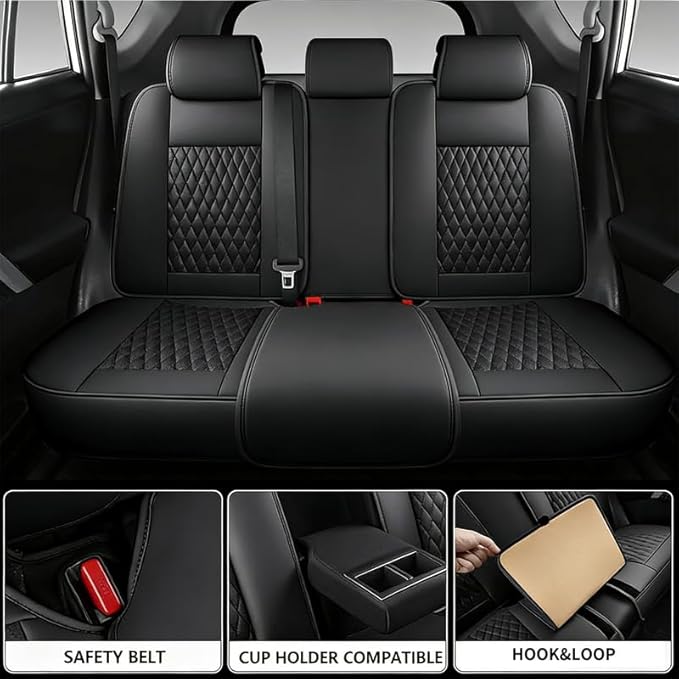 Car Seat Covers Full Set Custom Fit for Chevrolet/Chevy Spark 2012-2022 - Premium Faux Leather with Lumbar Support | Breathable, Waterproof, Anti-Slip, Durable (Black,Full Set)