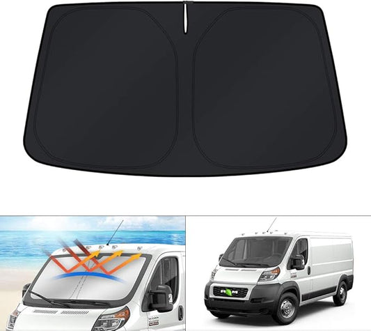 KUST Windshield Sun Shade for 2014-2025 2026 Dodge RAM ProMaster Accessories Full Size Cargo Van Chassis Cab Cutaway Window Van Sunshade Foldable Sun Visor Protector Blocks UV Rays Keep Car Cooler