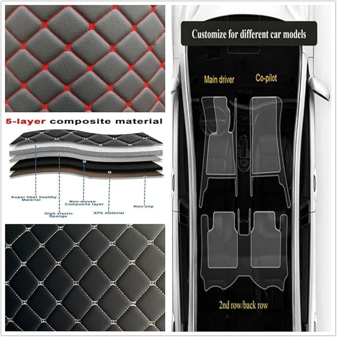 Custom Making Car Floor Mats Protection Pads for 99% Sedan/Coupe/Hatchback/SUV/Pickup Men Women Car Floor Mats Coverage Pads Anti-Slip Leather Floor Lining (Wine Red)