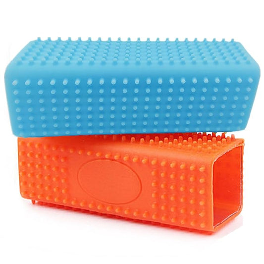 2 Pieces Pet Dog Cat Hair Remover, Block Roller Cleaner, Hollow Silicone Cleaner Brush for Sofa, Car Interiors, Furnishings, Carpets, Bedding or Any Fabric (Orange, Blue)