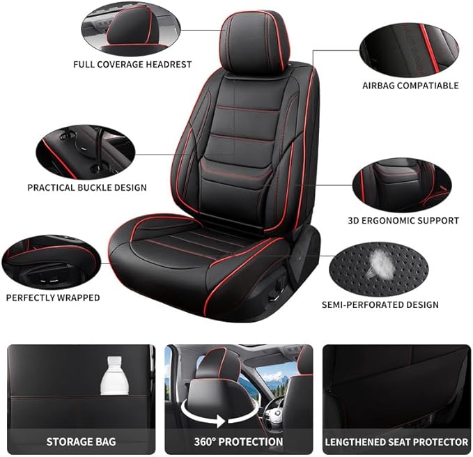 Car Seat Covers Custom Fit for Chevrolet/Chevy Colorado 2015-2026 , Premium Faux Leather Waterproof Car Seat Protectors with Lumbar Support, Breathable Anti-Slip Easy to install(Black&Red,Full set)