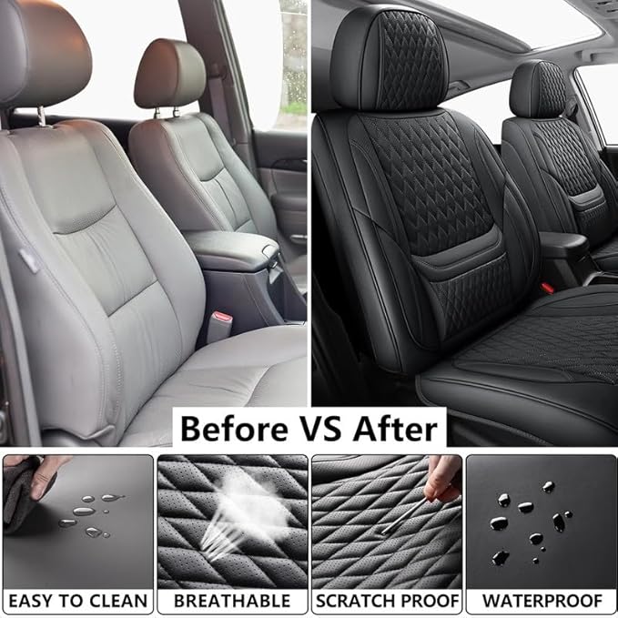 Car Seat Covers Full Set Custom Fit for Ford Fiesta 2011-2019 - Premium Faux Leather with Lumbar Support | Breathable, Waterproof, Anti-Slip, Durable (Black,Full Set)