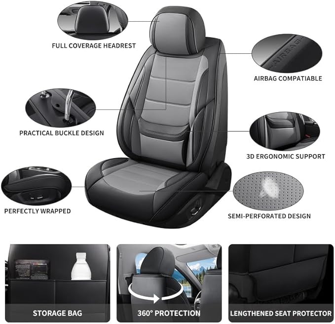 Car Seat Covers Custom Fit for Chevrolet/Chevy Spark 2012-2022 , Premium Faux Leather Waterproof Car Seat Protectors with Lumbar Support, Breathable Anti-Slip Easy to install(Black&Gray,Full set)