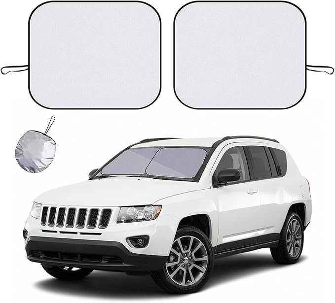 Ziciner 2 PCS Car Windshield Sun Shade, Auto Sun Heat and UV Rays Blocker, 33"×36" Foldable Automotive Front Window Sunshade Protector, Universal Vehicle Interior Accessories (Silver-L)
