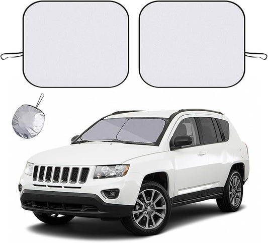Ziciner 2 PCS Car Windshield Sun Shade, Auto Sun Heat and UV Rays Blocker, 33"×36" Foldable Automotive Front Window Sunshade Protector, Universal Vehicle Interior Accessories (Silver-L)