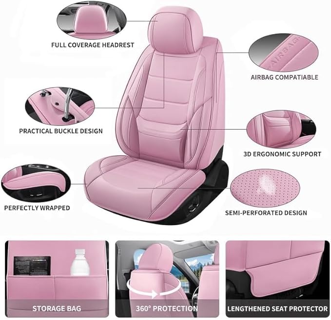 Car Seat Covers Custom Fit for Chevrolet/Chevy Colorado 2015-2026, Premium Faux Leather Waterproof Car Seat Protectors with Lumbar Support, Breathable Anti-Slip Easy to Install(Pink,Full Set)