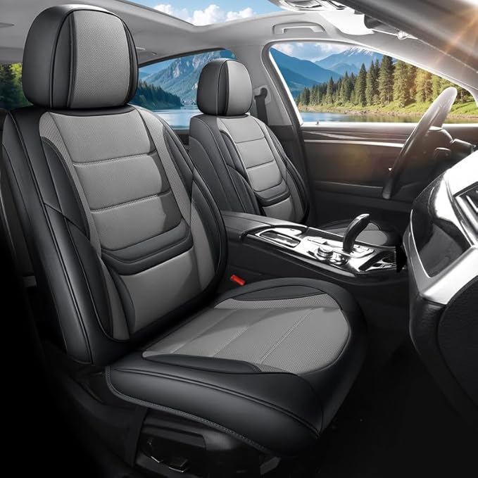 Car Seat Covers Custom Fit for Chevrolet/Chevy Colorado 2015-2026 , Premium Faux Leather Waterproof Car Seat Protectors with Lumbar Support, Breathable Anti-Slip Easy to install(Black&Gray,Full set)