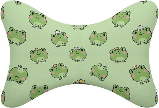 Car Pillow for Neck Pain Relief Support, Compatible with Cute Frog Memory Foam Car Neck Pillow for Car Seat with Adjustable Strap, 2 Pcs Car Headrest Pillow for Ergonomic Design