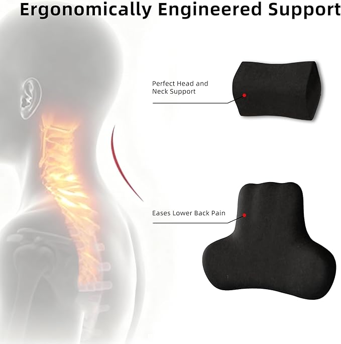 Car Neck & Lumbar Support Pillow Set for Kia Telluride, Soft Memory Foam Headrest & Back Cushion, Ergonomic Comfortable Seat Support for Daily Driving and Long Trips Car Interior Accessories