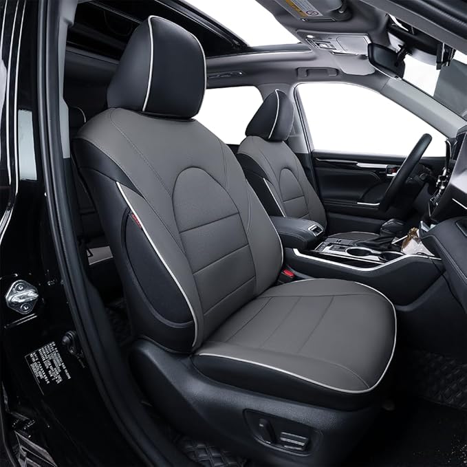 EKR Camry Seat Covers for Toyota Camry XSE,XLE 2025 2026 Waterproof Leather Car Seat Cover Full Set for Trucks SUV-Faux Leather (Black/Gray)