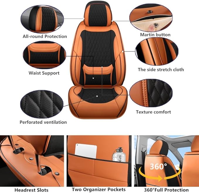 Car Seat Covers Full Set Custom Fit for Chevrolet/Chevy Equinox 2005-2026 - Premium Faux Leather with Lumbar Support | Breathable, Waterproof, Anti-Slip, Durable (Black&Brown,Full Set)