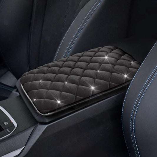 Bling Bling Car Armrest Cover Auto Center Console Protective Cover Luster Crystal Rhinestone Car Arm Rest Cushion Pad Car Interior Accessory (Black 2)