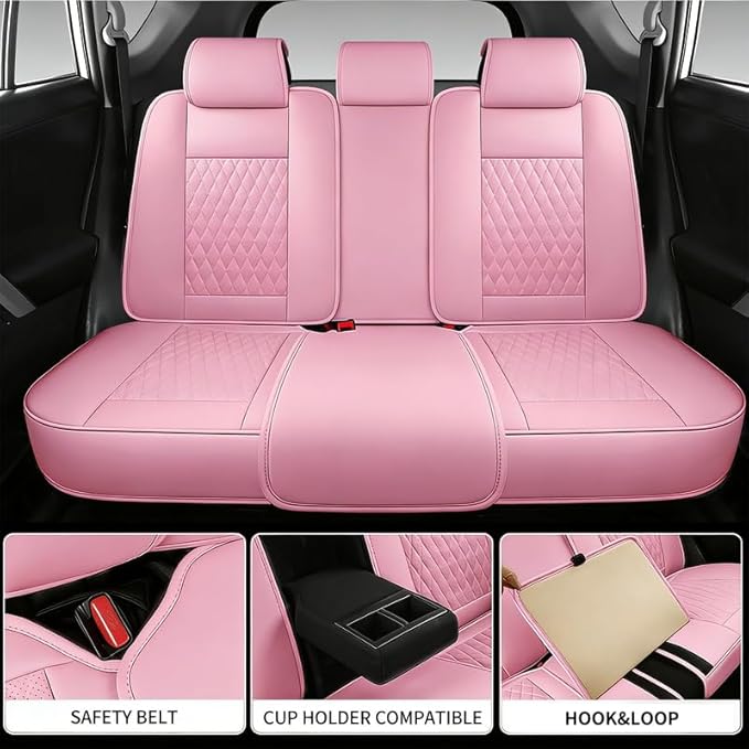 Car Seat Covers Full Set Custom Fit for Buick Envista 2024-2026 - Premium Faux Leather with Lumbar Support | Breathable, Waterproof, Anti-Slip, Durable (Pink,Full Set)