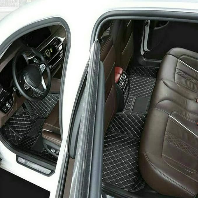 TREGOO All Weather Car Mats Custom Fit Non Slip Floor Mats for 1998-2025 Cars Personalized Leather Protection Pads Suitable for Men Women (Edge Beige Black Horizontal bar)