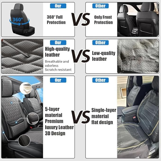 Car Seat Covers Full Set Custom Fit for Chevrolet/Chevy HHR 2006-2011 - Premium Faux Leather with Lumbar Support | Breathable, Waterproof, Anti-Slip, Durable (Black&Gray,Full Set)