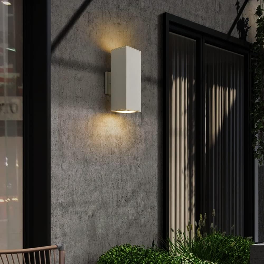 harriet Porch Lights Outdoor Modern - IP64 Waterproof Aluminum and Tempered Glass Cover, 13" Rectangular Up/Down Wall Sconce for Porch, Garage & Patio, Exterior Lighting, White, 2 Pack