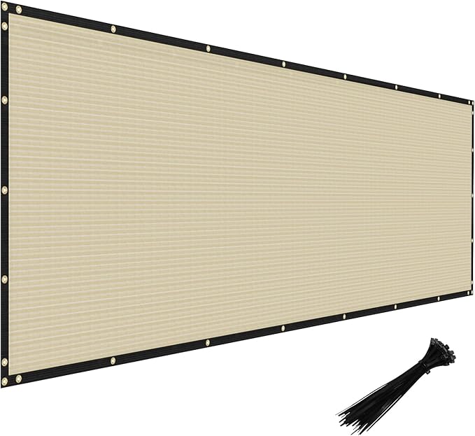 Windscreen4less Privacy Fence Screen Heavy Duty Windscreen Fencing Mesh Fabric Shade Net Cover with Brass Grommtes for Outdoor Wall Garden Yard Pool Deck, 8'x54' Beige